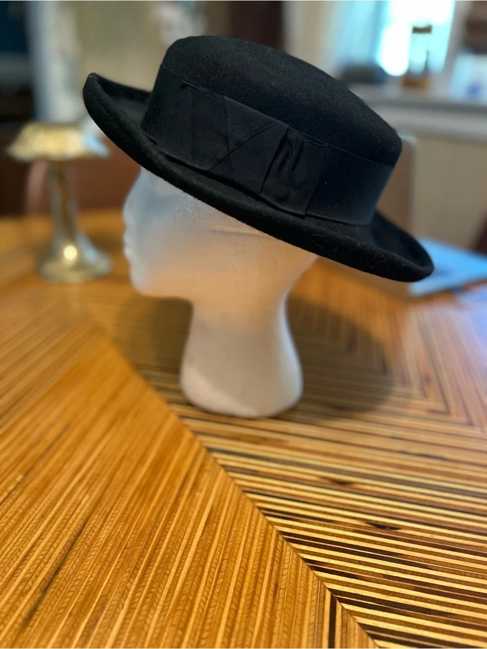 Classic Black Wool Pork Pie Fedora Teller Bowler Hat -  Accessories